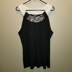 Lane Bryant Black & White Sequin Collar Top